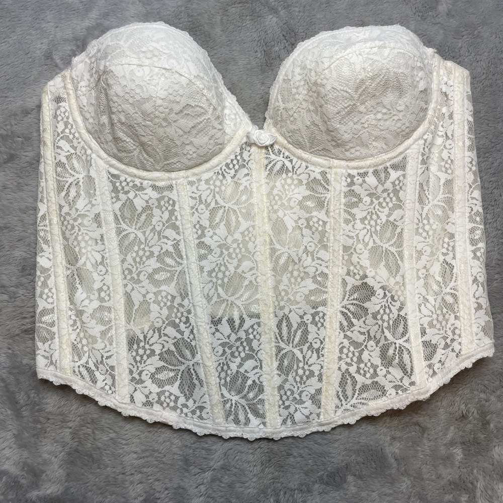Vintage Fredericks of Hollywood Lace Bustier Corset Size 38C White Strapless